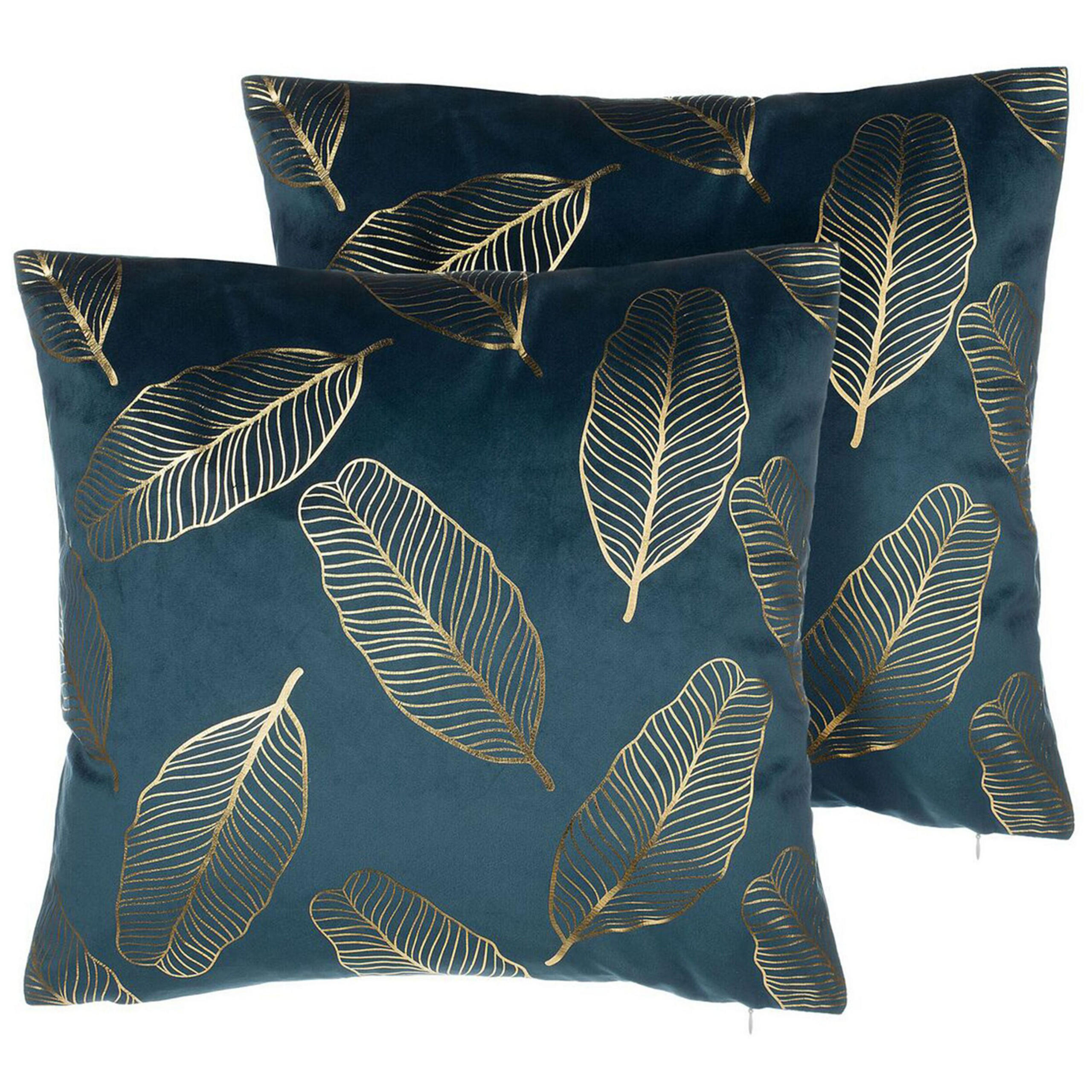 DEKOKISSEN 2er-Set Blaugrün 45/45 cm Freesia - Türkis, Textil (45/45cm) - Beliani