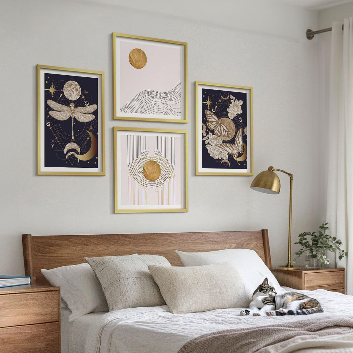 BILDER SET 4er Set - 50x50 cm & 40x60 cm Goldrahmen - Naturmotive mit dem Mond - Goldfarben, Kunststoff (50/50cm) - TULUP