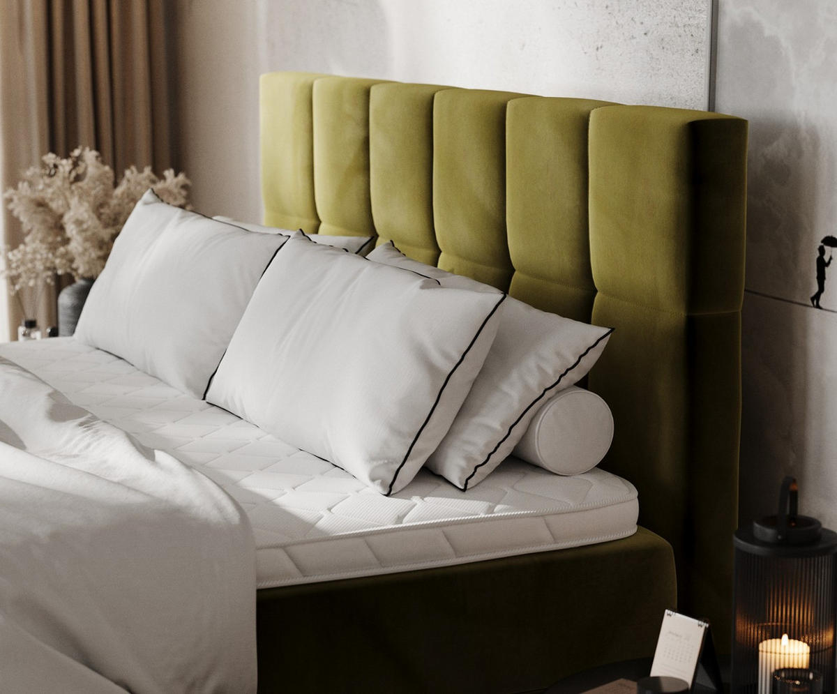 BOXBETT Savio 200/200 cm Olivgrün im Kronos Stoff - Schwarz/Olivgrün, Holz/Holzwerkstoff (200/200cm) - AltaBeds