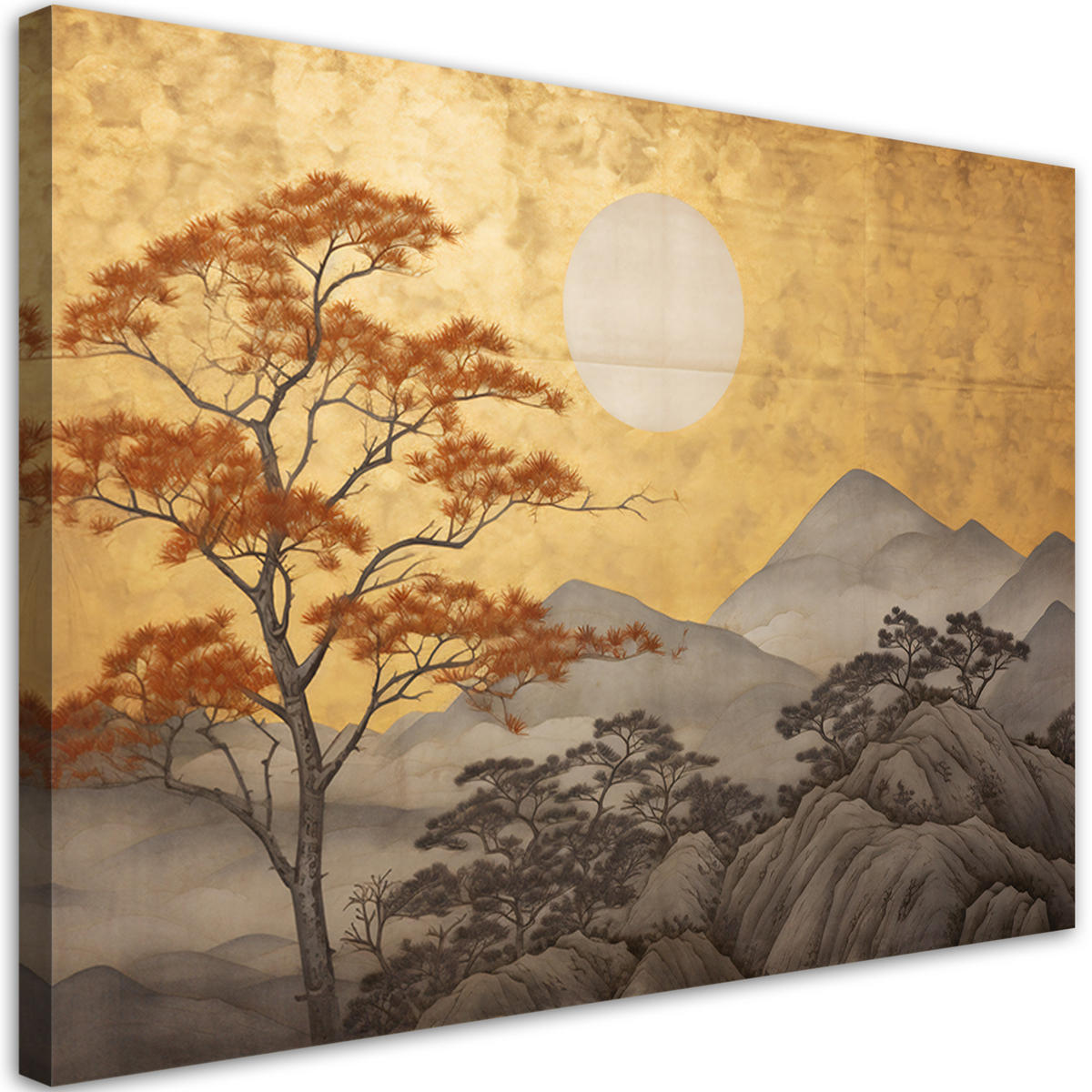 LEINWANDBILD Wohnzimmerdruck - Goldene Berglandschaft 90x60cm - Gelb, Textil (90/60cm) - Feeby