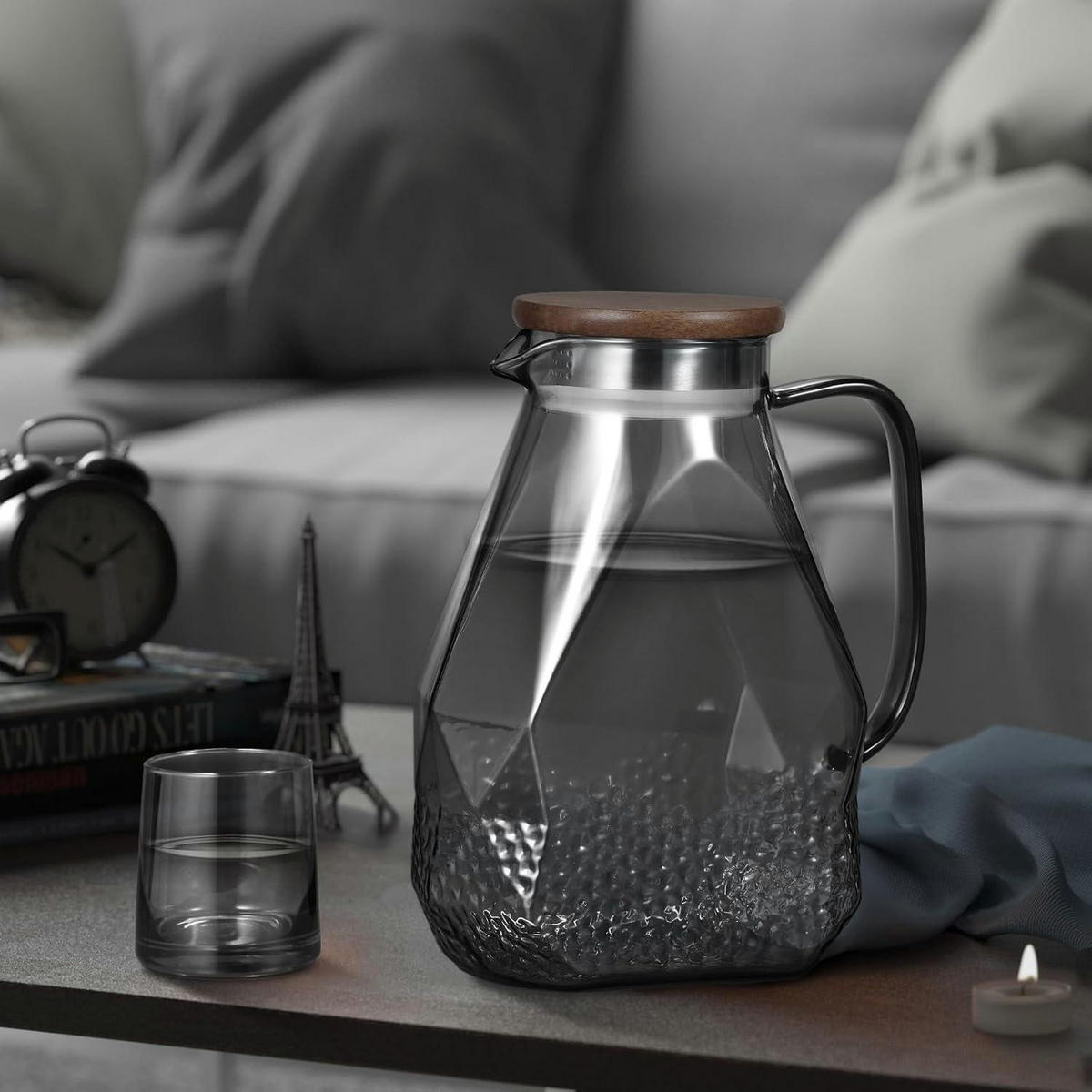 GLASKARAFFE 1.8L mit Deckel für Kühlschranktür Schwarz - Transparent, Glas (8/8cm)