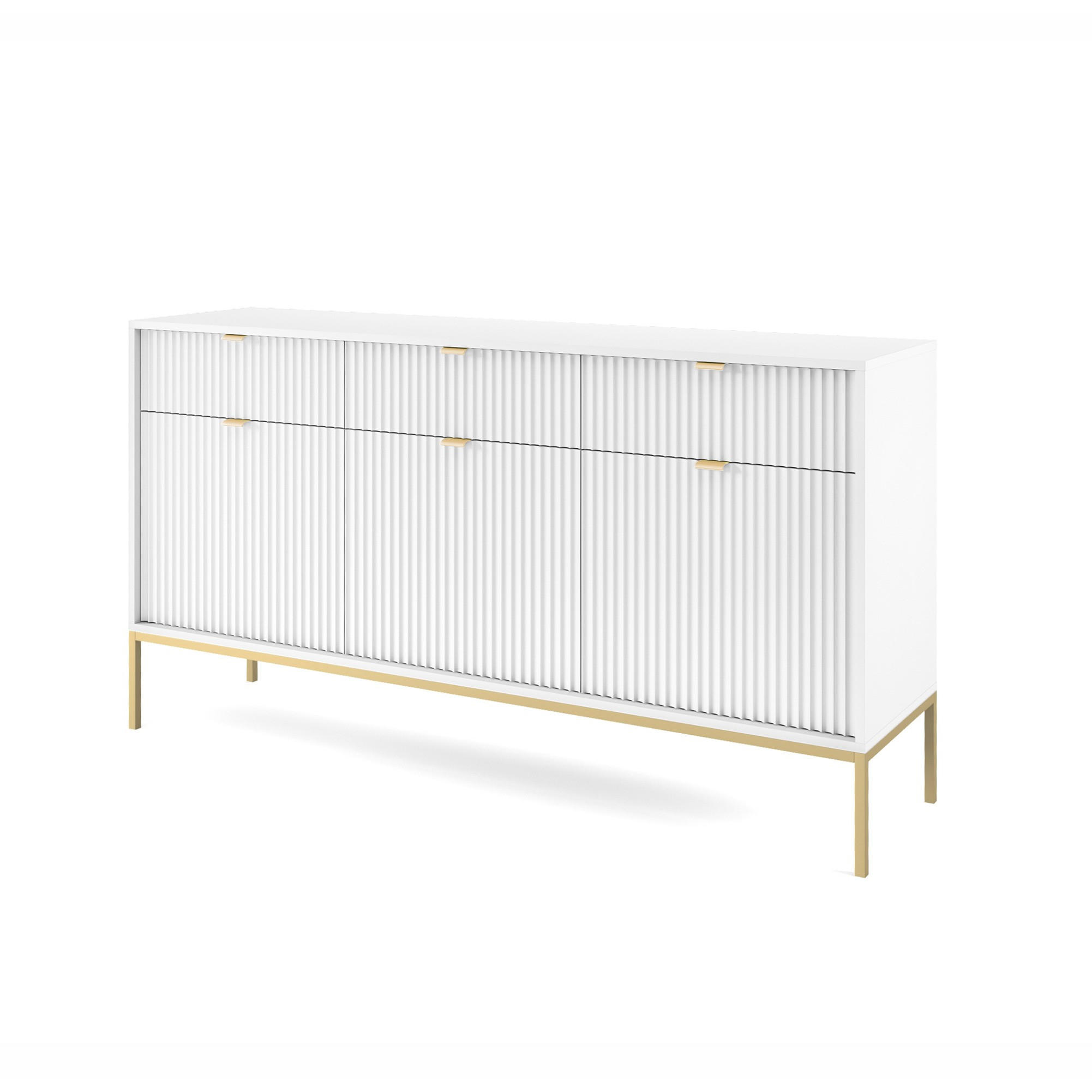 KOMMODE Nova Weiß, Golden Beine, Dreitürig - Goldfarben/Weiß, Holzwerkstoff/Metall (154/83/39cm) - Bettso