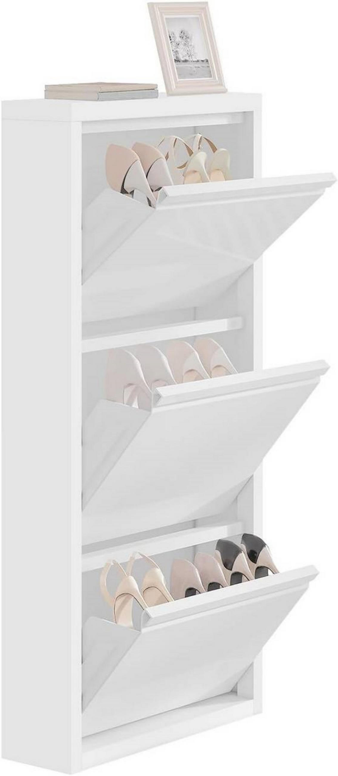 SCHUHSCHRANK mit 3 Klappen, 50x106x15cm, Weiß - Weiß, Metall (50/106/15cm) - Woltu