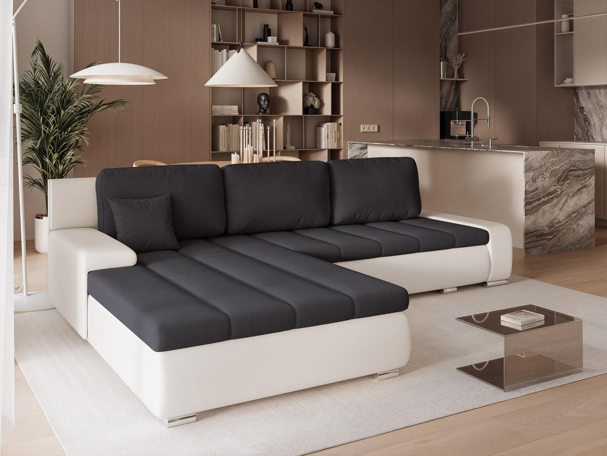 ECKSOFA VELANO mit Schlaffunktion und Bettkasten Creme/Anthrazit - Anthrazit, Holzwerkstoff/Kunststoff (250/160cm) - Idohome