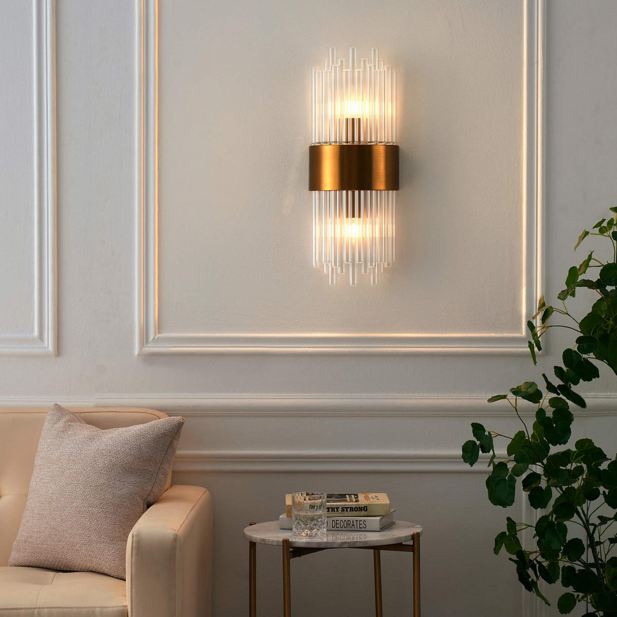 WANDLEUCHTE Almeria, Gold / Messing, 52cm - Goldfarben, Glas (20/52/10cm) - KOSILUM