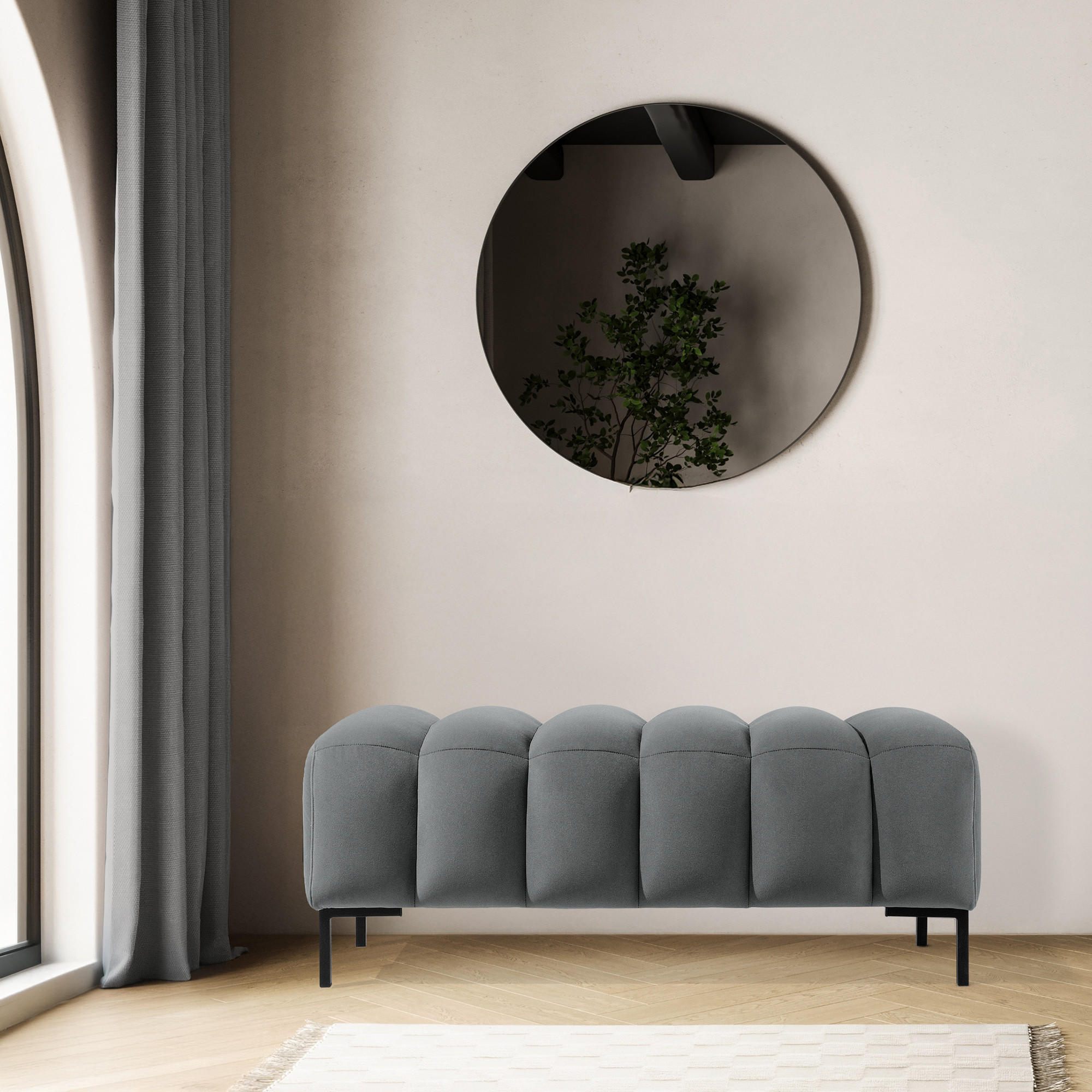SITZHOCKER Polsterhocker PECCO, Veloursstoff - Hellgrau/Schwarz, Holz/Textil (120/50/50cm) - KONSIMO®