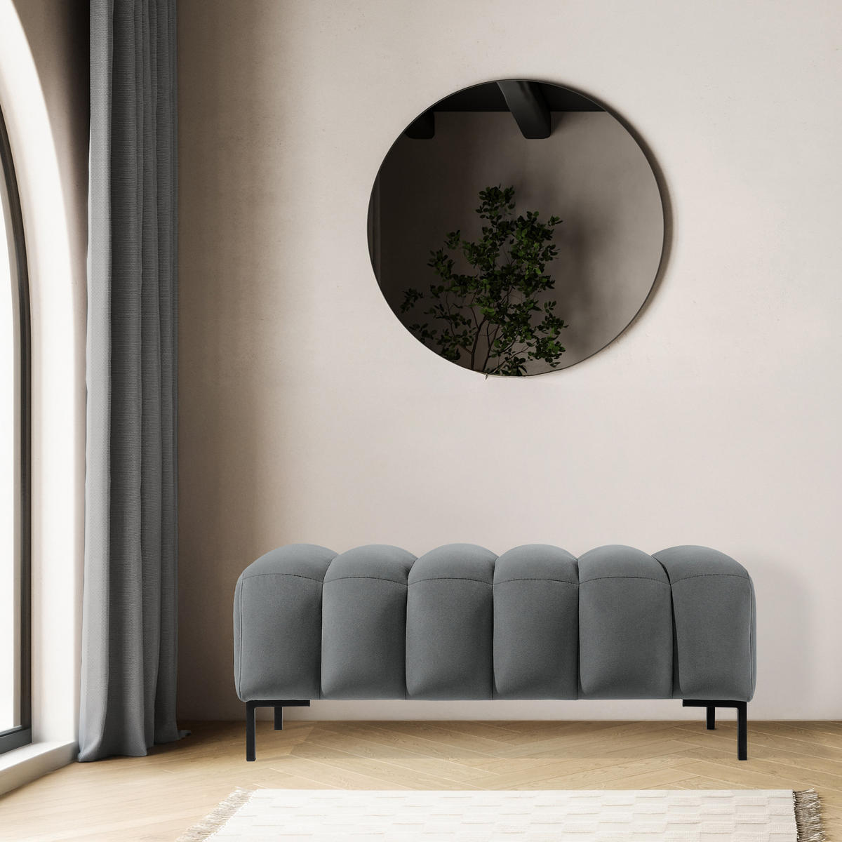 SITZHOCKER Polsterhocker PECCO, Veloursstoff - Hellgrau/Schwarz, Holz/Textil (120/50/50cm) - KONSIMO®