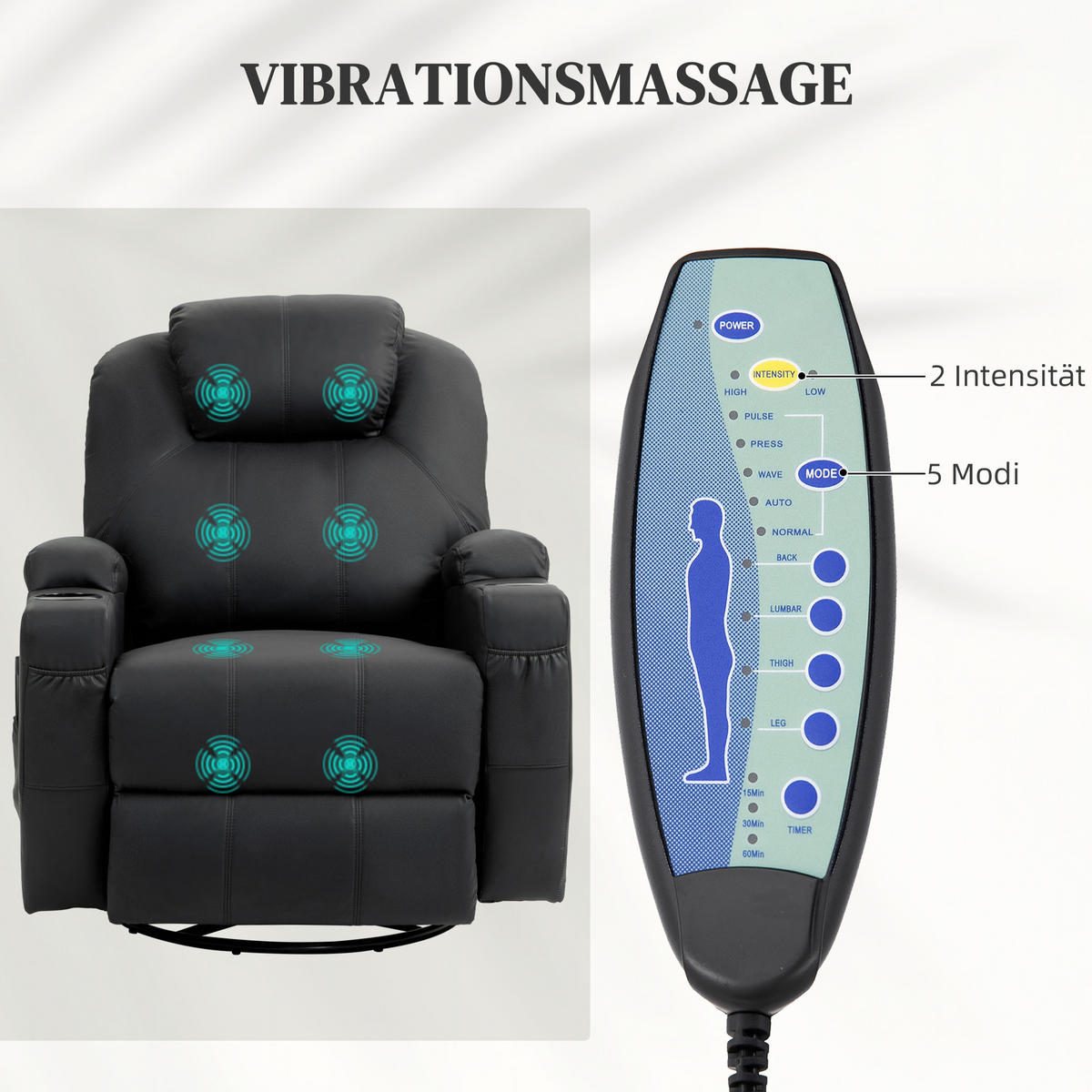 MASSAGESESSEL, Schwarz, Kunstleder, Metall - Schwarz, Metall (99/106/89cm) - HOMCOM