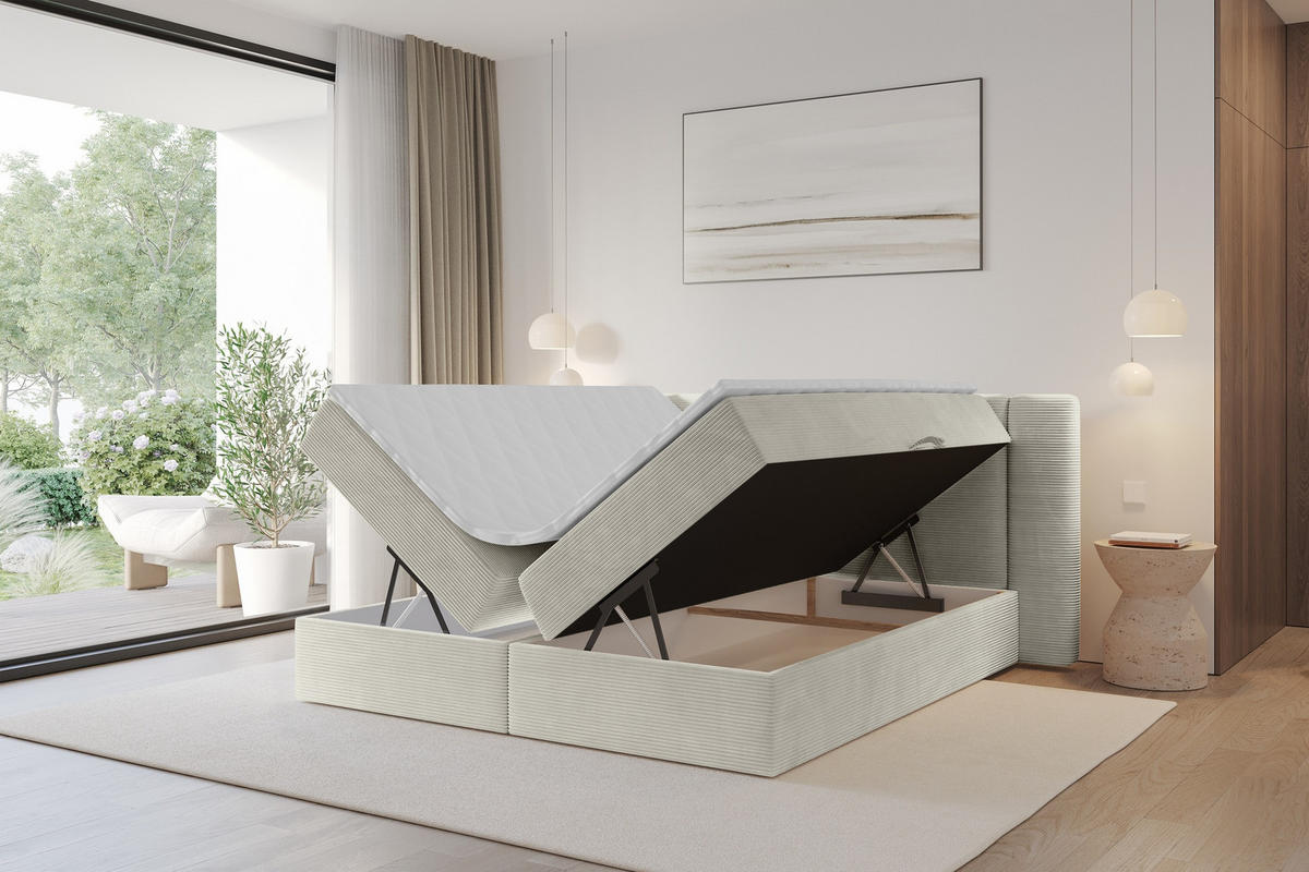 BOXBETT mit Matratze H4 - EVON - 140x200 cm Creme - Creme, Holzwerkstoff (140/200cm) - ALTDECOR