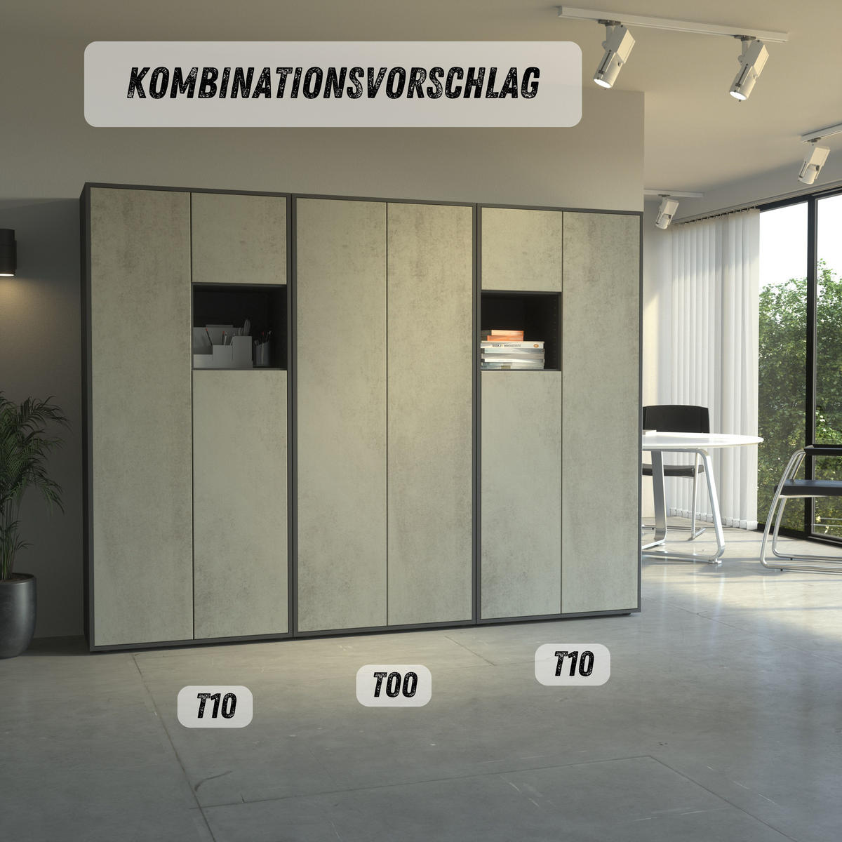 AKTENSCHRANK Amira T10 Beton Oxid 180/80/40 cm - Hellgrau, Holzwerkstoff (80/180/40cm) - SIMPLYFURN