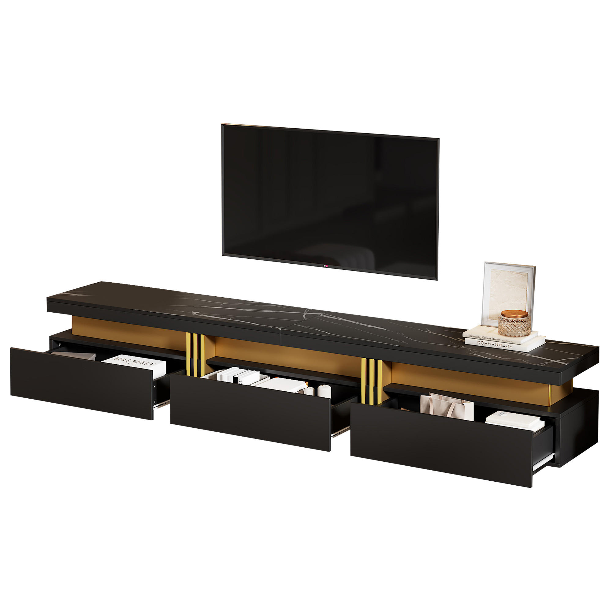 LOWBOARD 200/40/42 cm Schwarz aus Spanplatte mit 3 Schubladen - Schwarz, Holzwerkstoff (40/42/200cm) - OKMYHOME