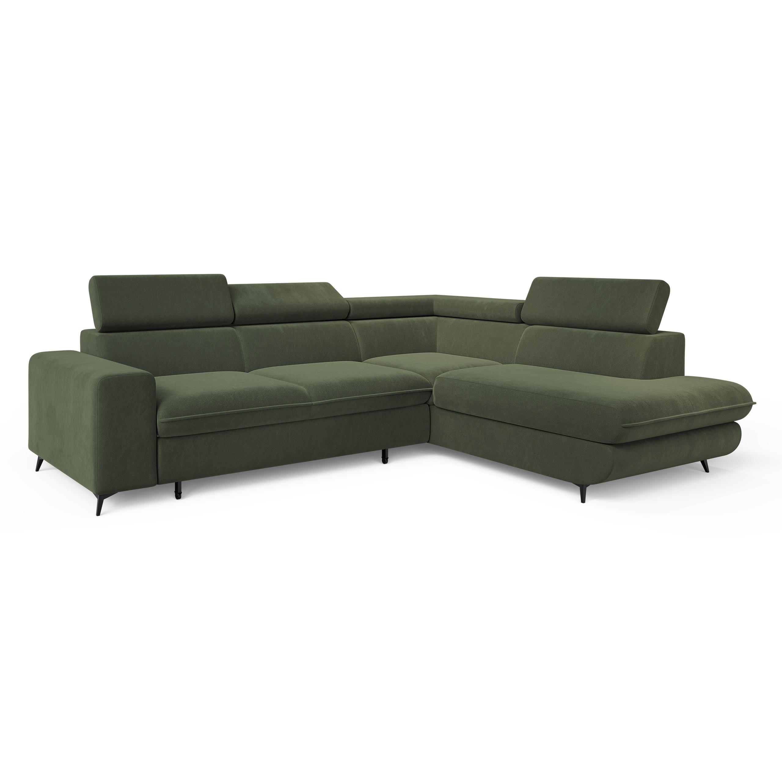 ECKSOFA VELISS Olivgrün Veloursstoff mit Schlaffunktion - Olivgrün, Holz (255/193cm) - MASSENO