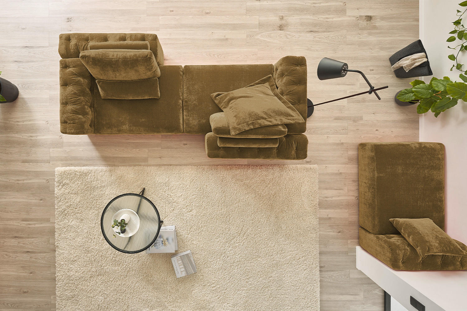 MODULSOFA SEPHI Braun Cord - Dunkelbraun/Schwarz, Kunststoff/Textil (268/62/191cm) - KAWOLA