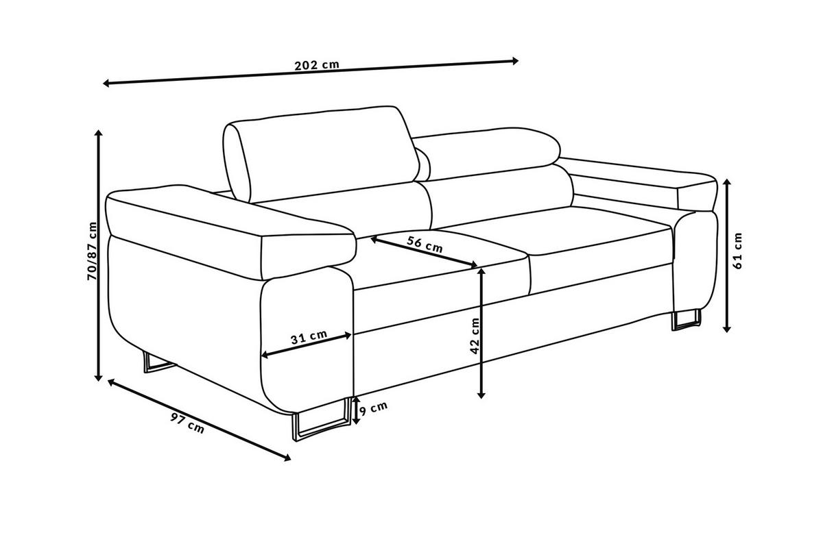 SOFA Marlene mit verstellbaren Kopfstützen 202 cm Wohnzimmer, beige - Beige, Holz (202/87/97cm) - Margaret Hadas24