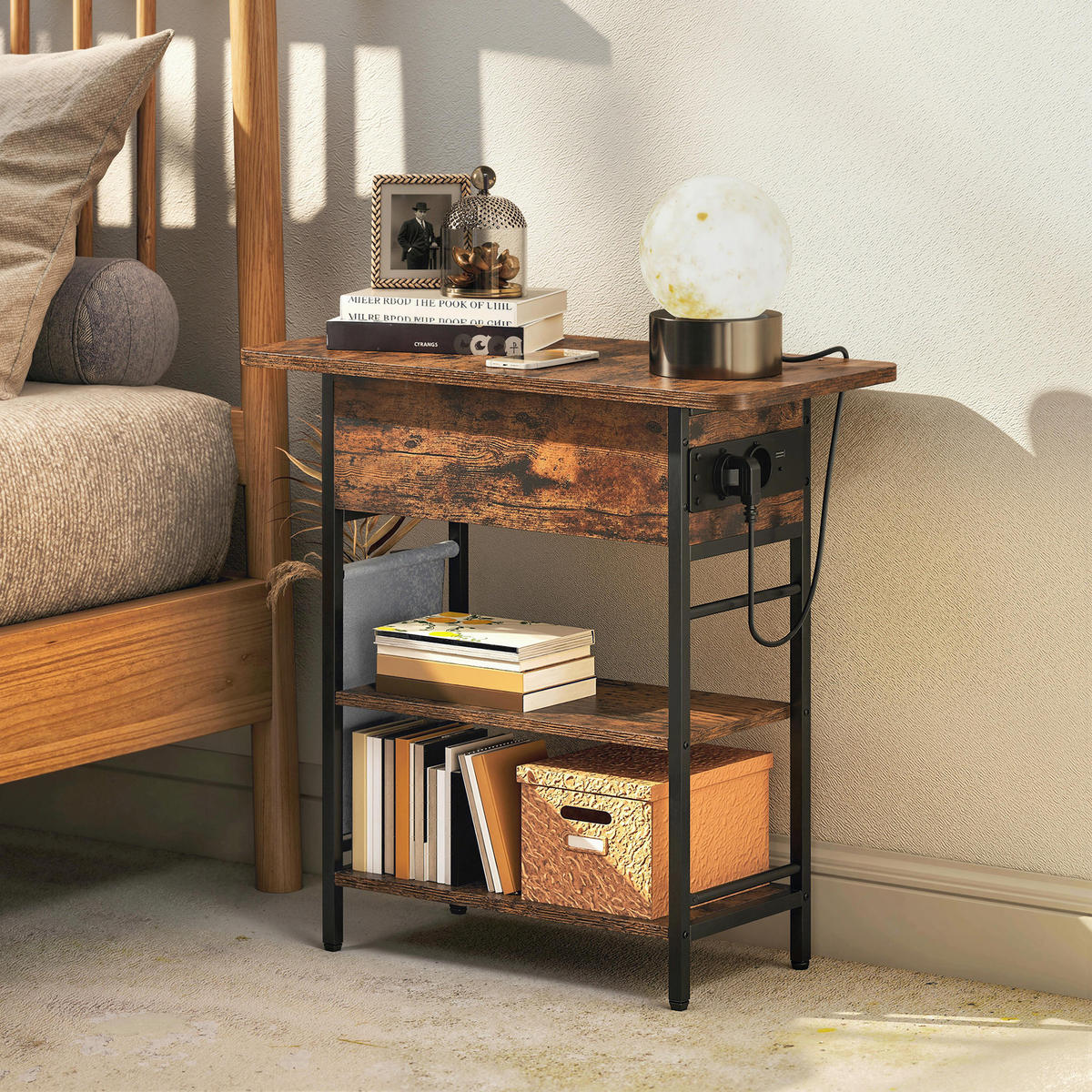 BEISTELLTISCH DE-15796 mit Ladestation & Aufbewahrungstasche Rostbraun - Braun, Holzwerkstoff (60/29.8/58.5cm) - ComfortXL