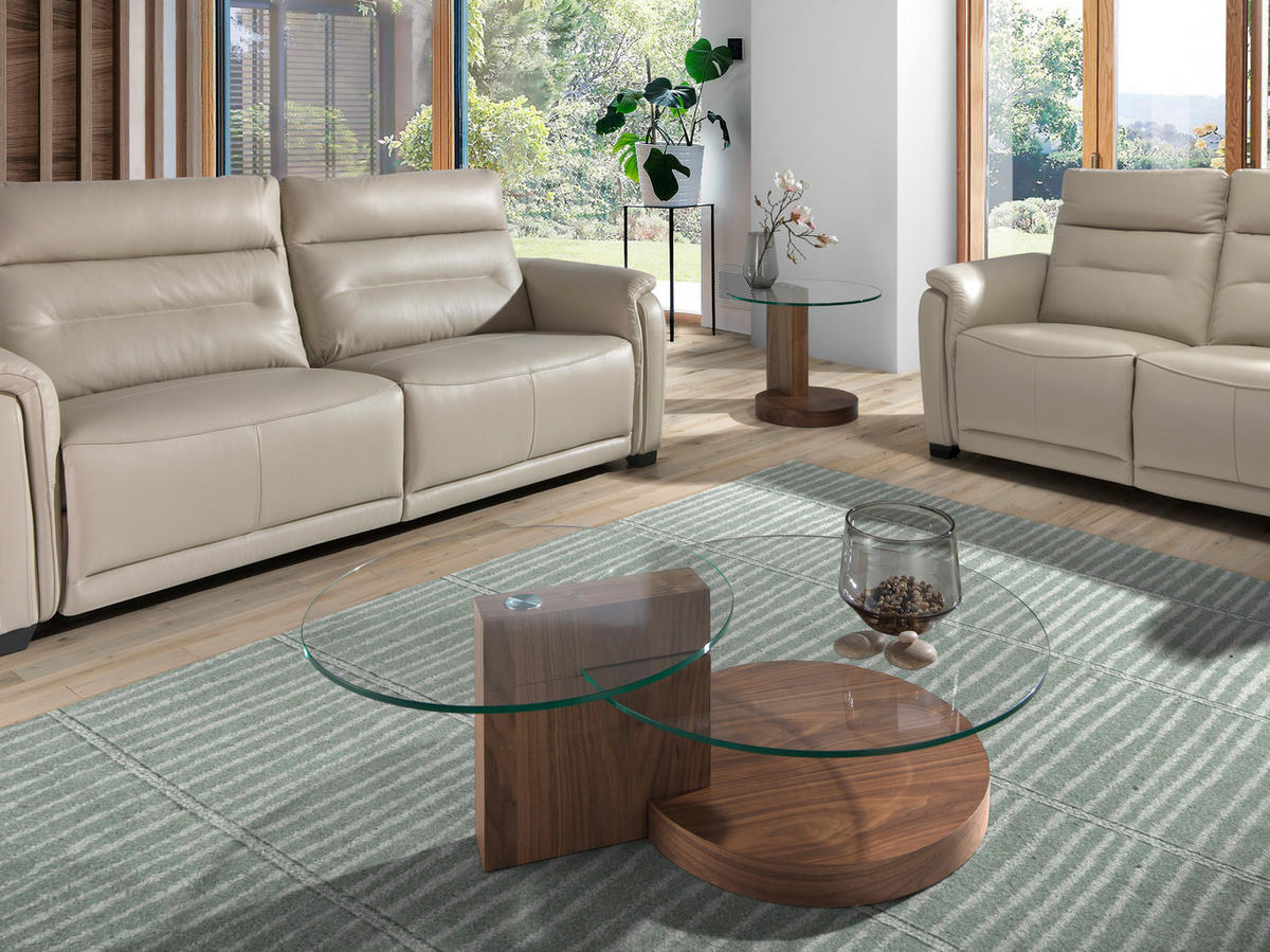 COUCHTISCH Runder Glas , Walnuss 120/80/38 cm - Transparent/Nussbaumfarben, Glas/Holz (80/120/38cm) - ANGEL CERDA