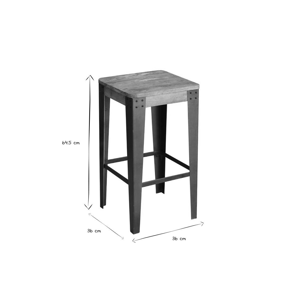 HOCKER Industrie Metall 65 cm MADISON - Braun, Holz (36/64.5/36cm) - Miliboo