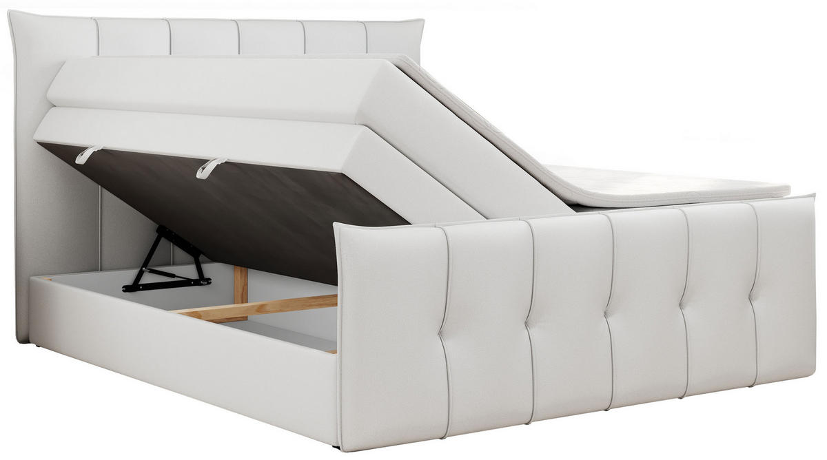 BOXSPRINGBETT PREMIUM 11 KING 140/200 Weiß Kunstleder - H4 - Weiß, Holz/Textil (140/200cm) - MKS
