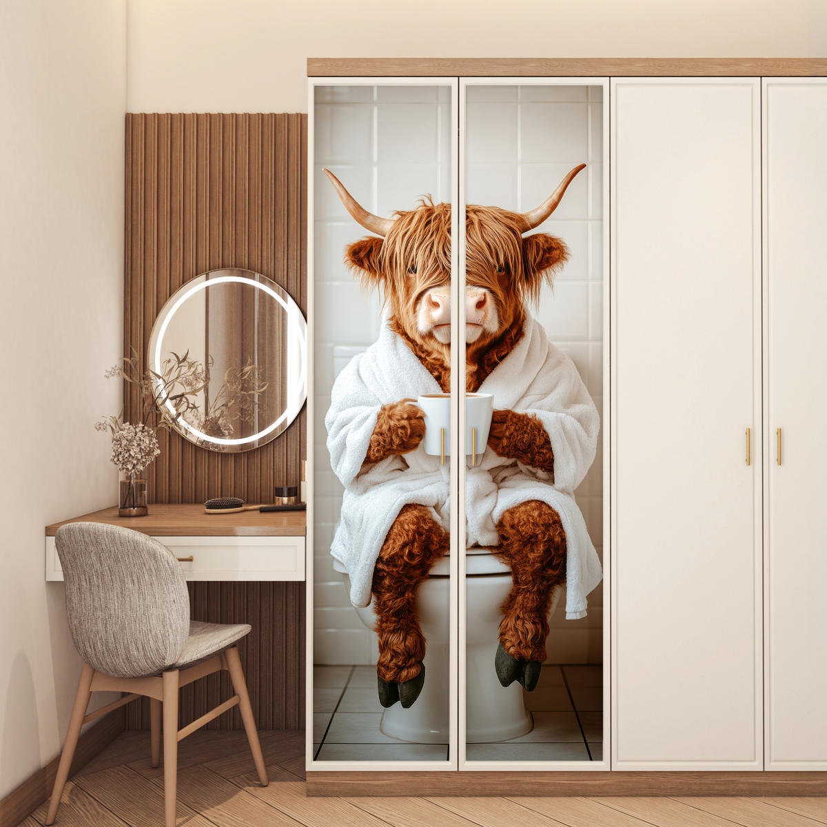 NÁLEPKA NA DVERE Škótsky horal - WC - Župan - Moderné - Zvieratá 85x215 cm - farba gaštana, plast (85/0.1cm) - MuchoWow