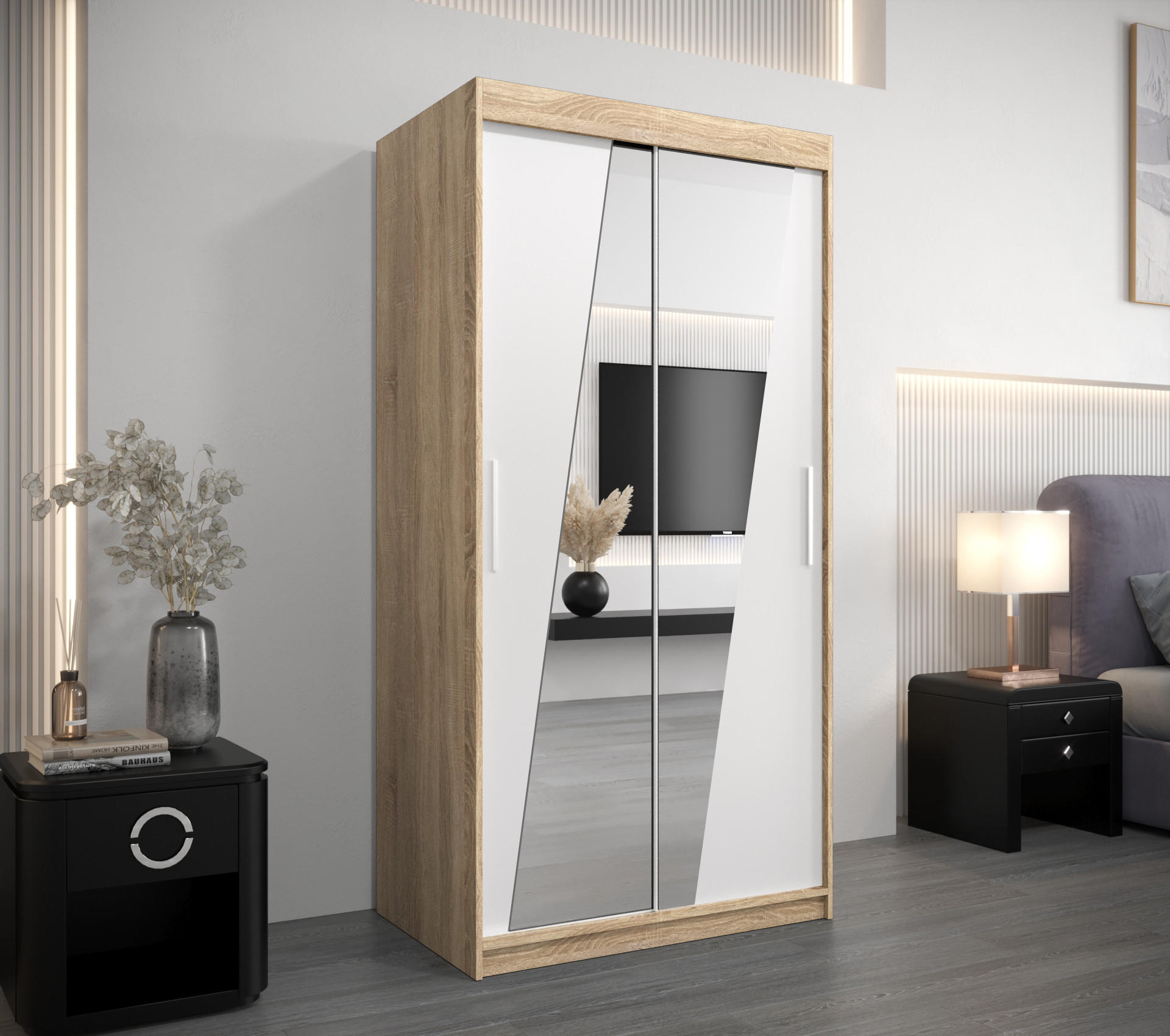 SCHWEBETÜRENSCHRANK 200/100/62 2-türig - Silberfarben/Weiß, Holz/Kunststoff (100/200/62cm) - Abiks Möbel