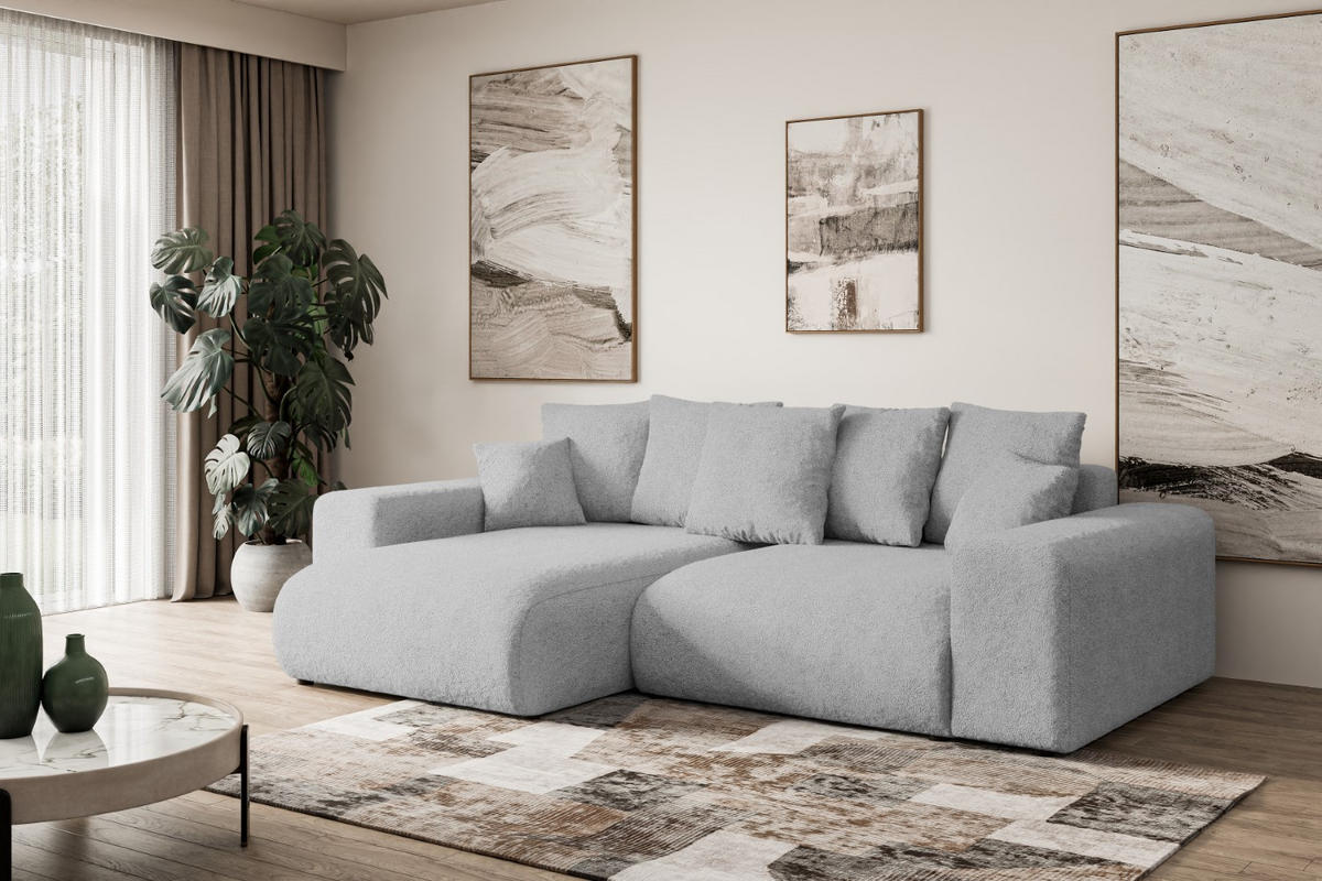 ECKSOFA mit Schlaffunktion und Bettkasten ESKAR-L 256x165x84cm Grau Bouclé - Hellgrau/Schwarz, Holzwerkstoff/Kunststoff (165/256cm) - ALTDECOR