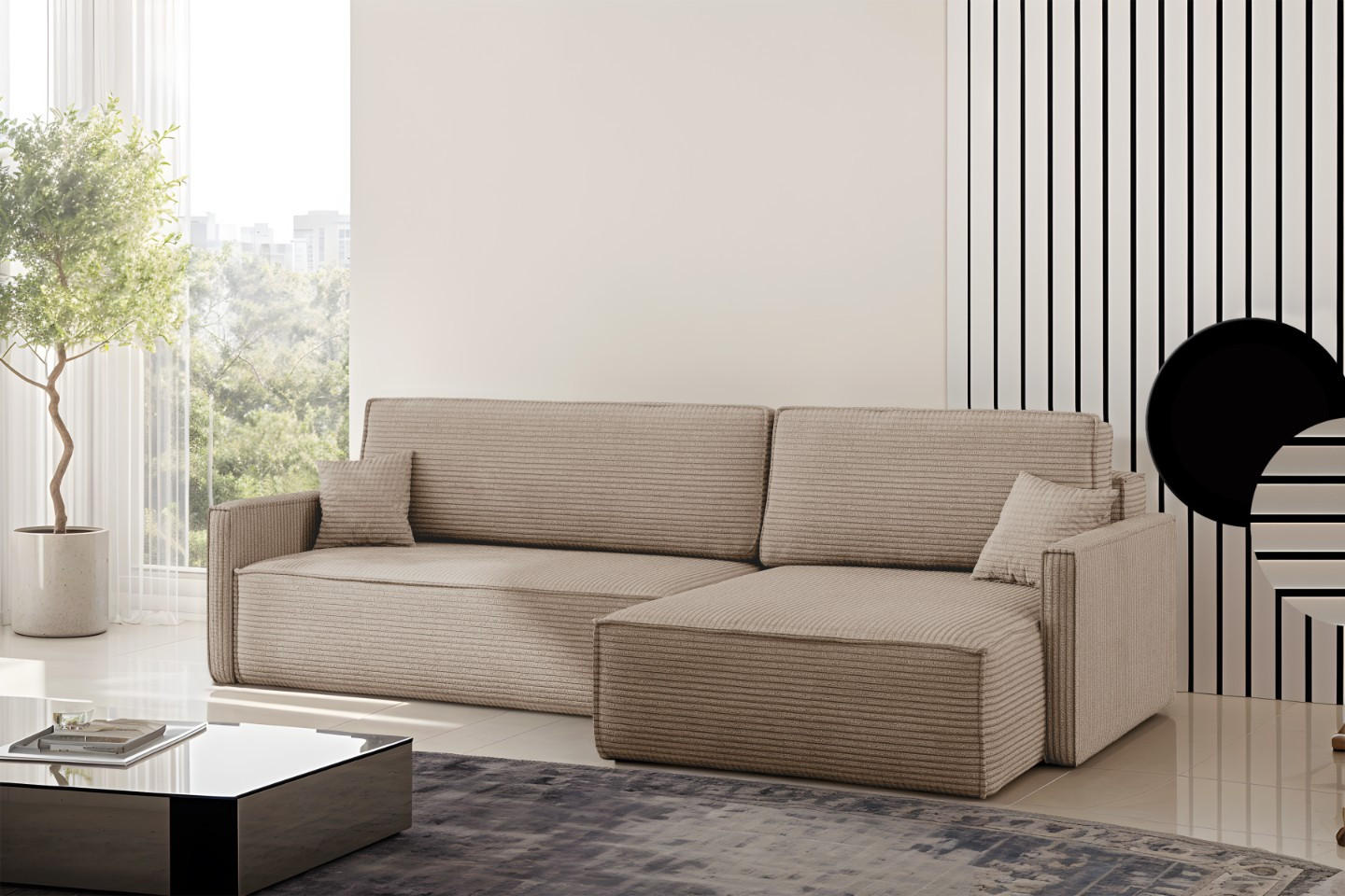SCHLAFSOFA Carlos, Ecksofa L-Form mit schlaffunktion und bettkasten Stoff Poso Dunkelbeige Rechts - Taupe, Holz (250/83/142cm) - Kaiser Möbel