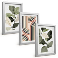 BILDER SET 3er Set - 20x30 cm Silberner Rahmen - Geometrische Pflanzenmotive - Silberfarben, Kunststoff (20/30cm) - TULUP