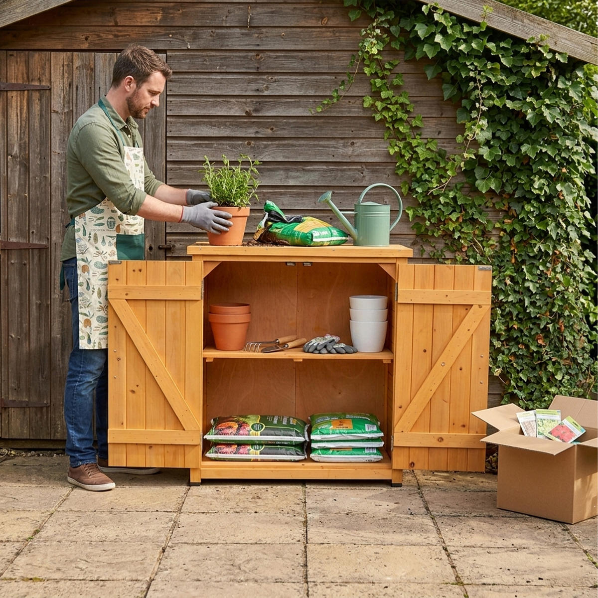 PFLANZTISCH - Orange, Holz/Metall (40/75/90cm) - Relaxdays