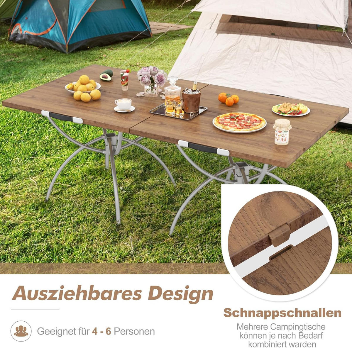 CAMPINGBORD naturlig (2-set) - Naturfärgad, Metall - COSTWAY