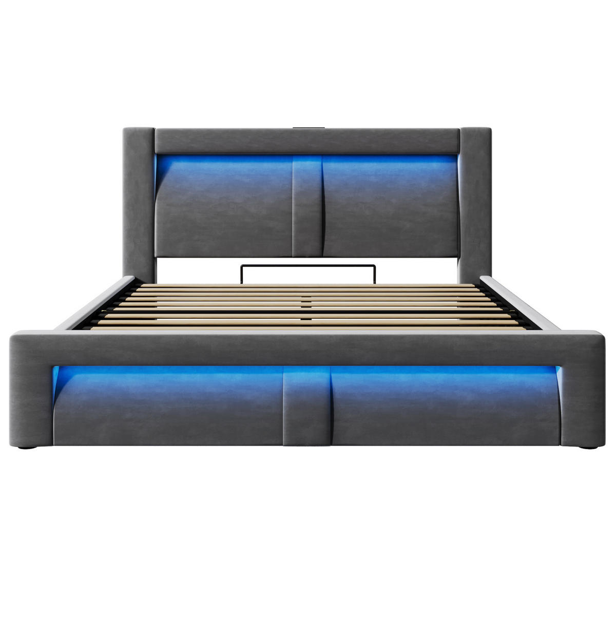 POLSTERBETT 140/200 cm grau aus Samt mit Stauraum, LED und Ladefunktion - Grau, Textil (140/200cm) - OKWISH