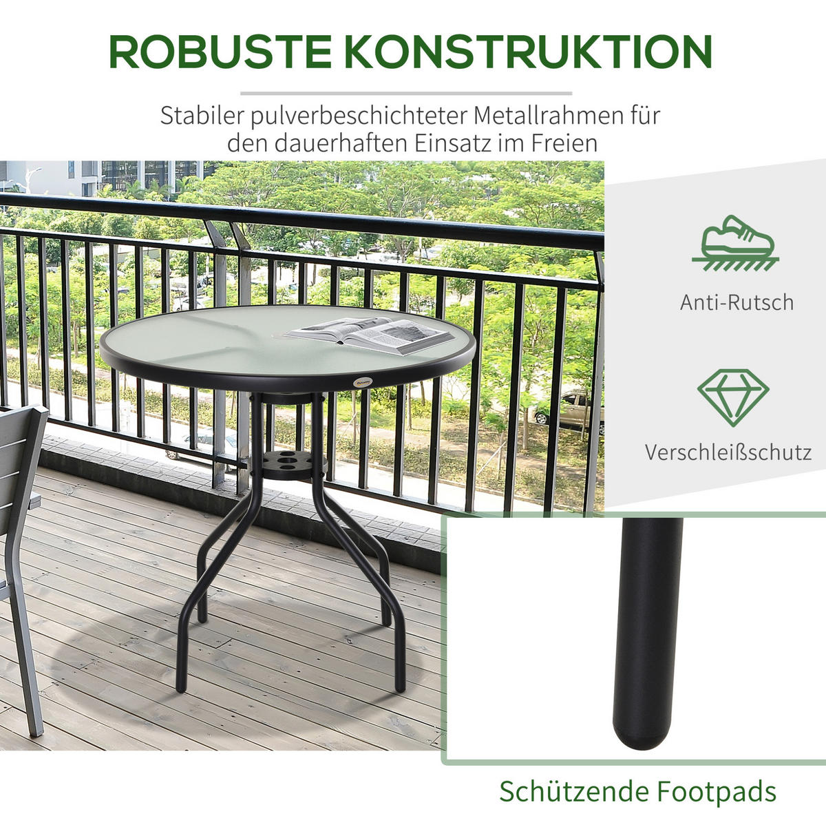 GARTENTISCH 80/80/72 cm schwarz aus Metall mit Schirmloch - Schwarz, Metall (80/80/72cm) - OKWISH