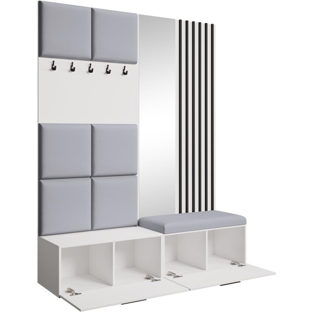 GARDEROBE Margaret I+II 162/203/43 mit gepolsterten Paneelen/Lamellen/Spiegel - Schwarz/Weiß, Holzwerkstoff/Kunststoff (162/203/43cm) - Beautysofa