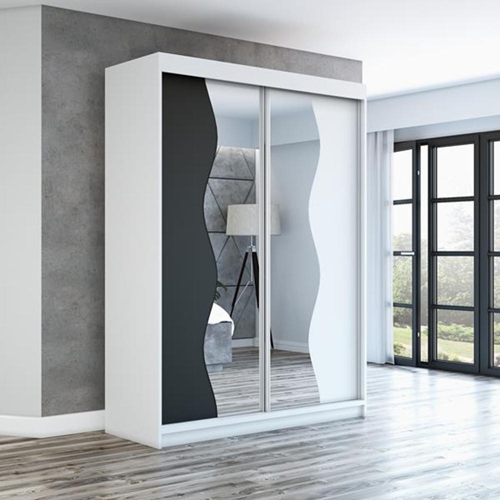 SCHWEBETÜRENSCHRANK 160 CM RIMA Farbe: Weiß / schwarz / weiß - Schwarz/Weiß, Holzwerkstoff (160/215/59.5cm) - A&J MöbelLand