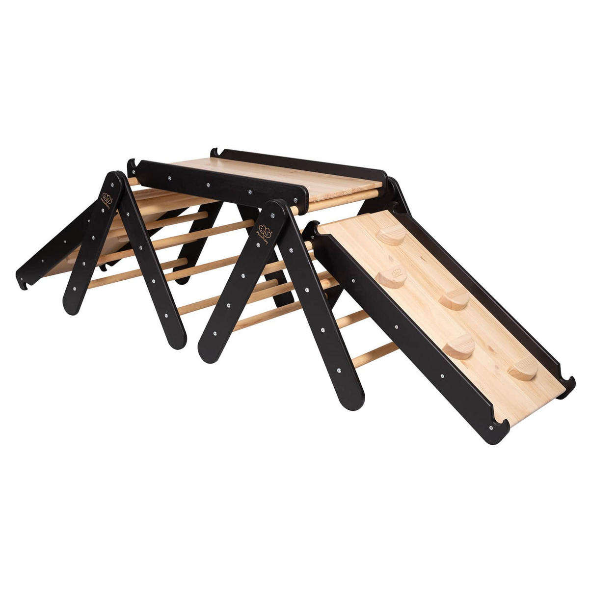 KLETTERDREIECK für Kinder mit Rutsche und Kletterwand - Set, Montessori, Schwarz - Schwarz, Holz (180/59/60cm) - MeowBaby