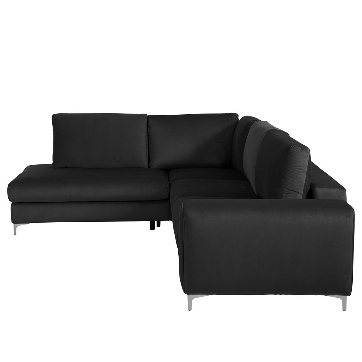 ECKSOFA mit Ottomane - Chromfarben/Dunkelgrau, Textil/Metall (302/1cm) - home24