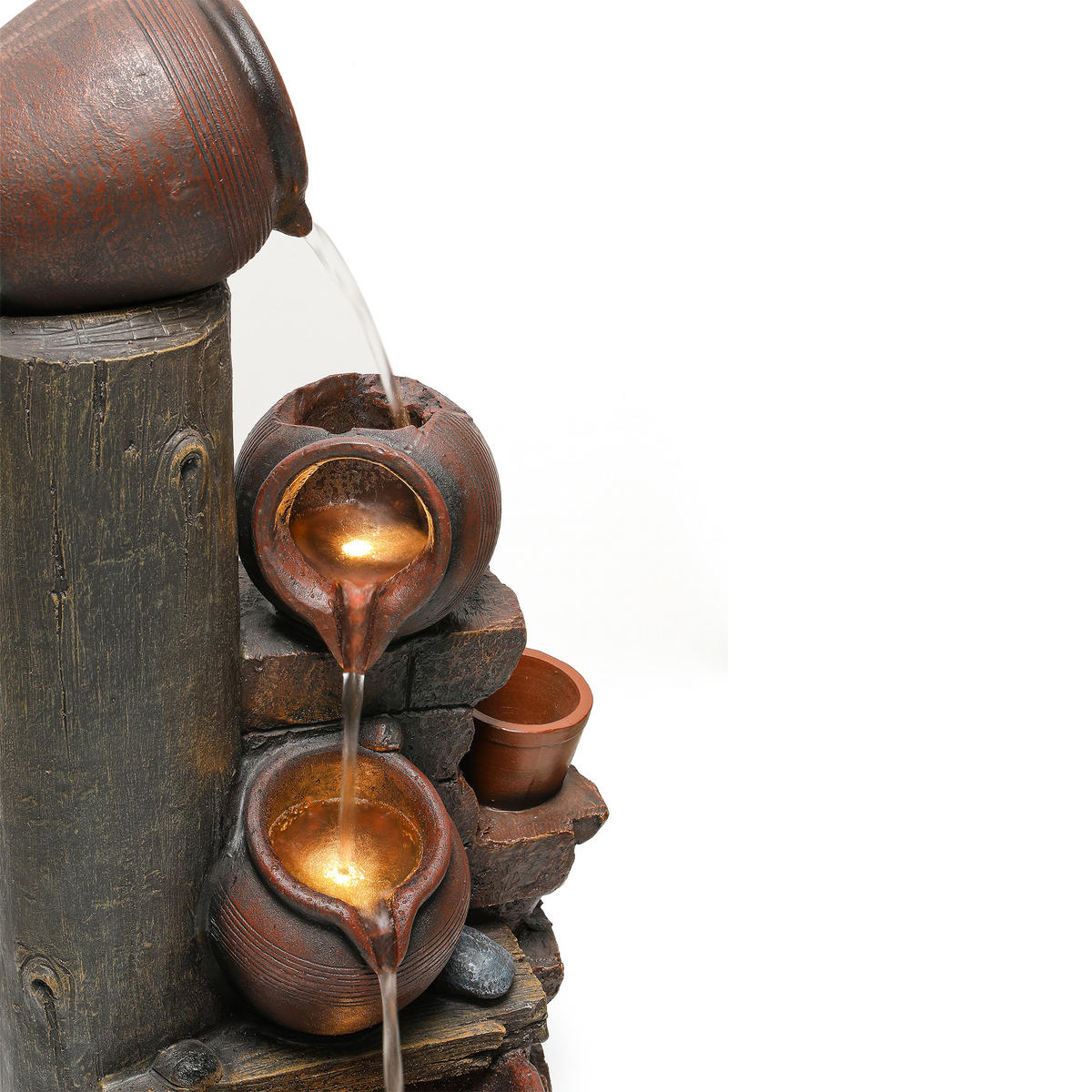 GARTENBRUNNEN, LED-Beleuchtung, Kunststein, Wasserspiel, Braun - Braun, Naturmaterialien (42/38/99cm) - FLIEKS