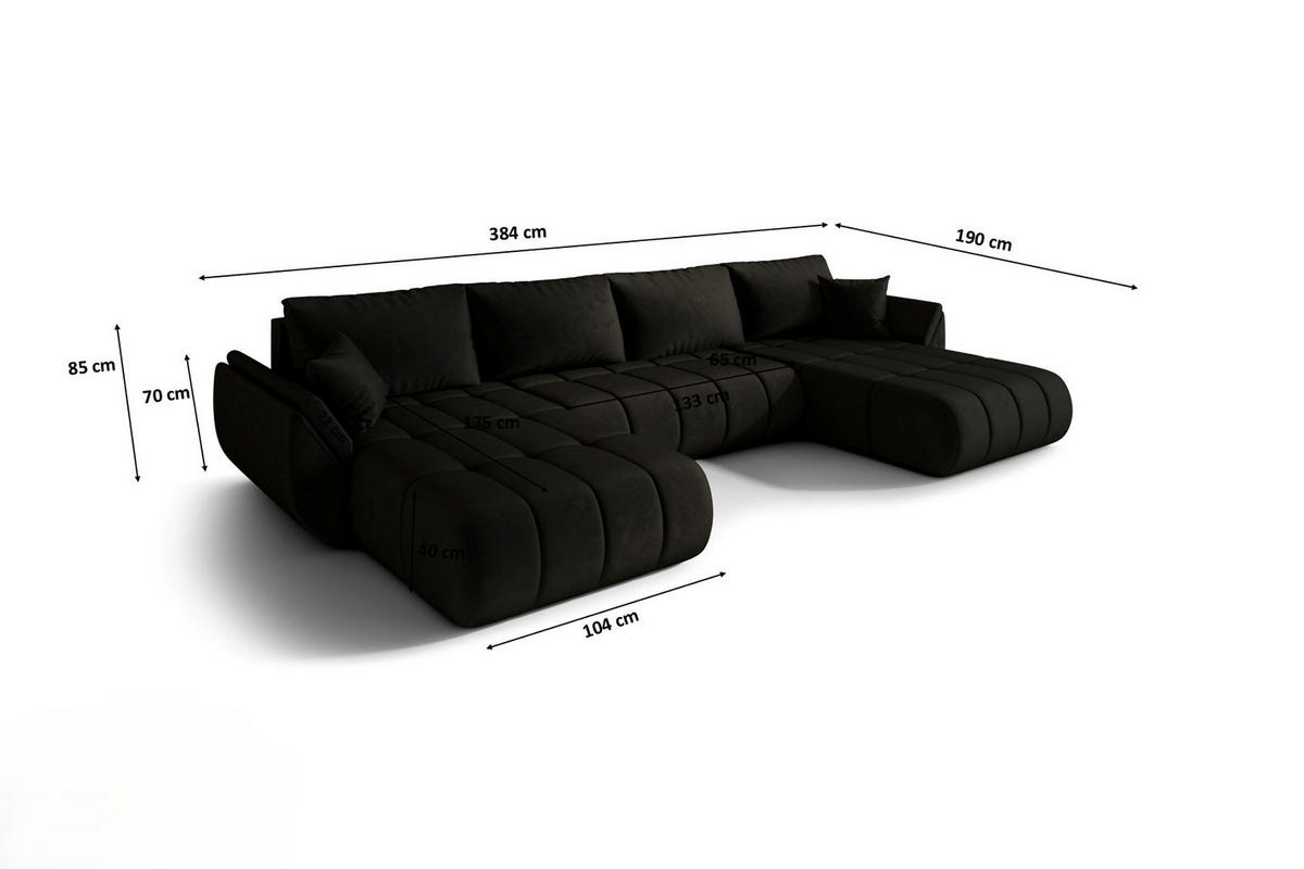 ECKSOFA mit schlaffunktion und bettkasten TOKYO U PREMIUM, stoff MONOLITH, Dunkelgrau - Dunkelgrau, Holz (384/190cm) - Kaiser Möbel