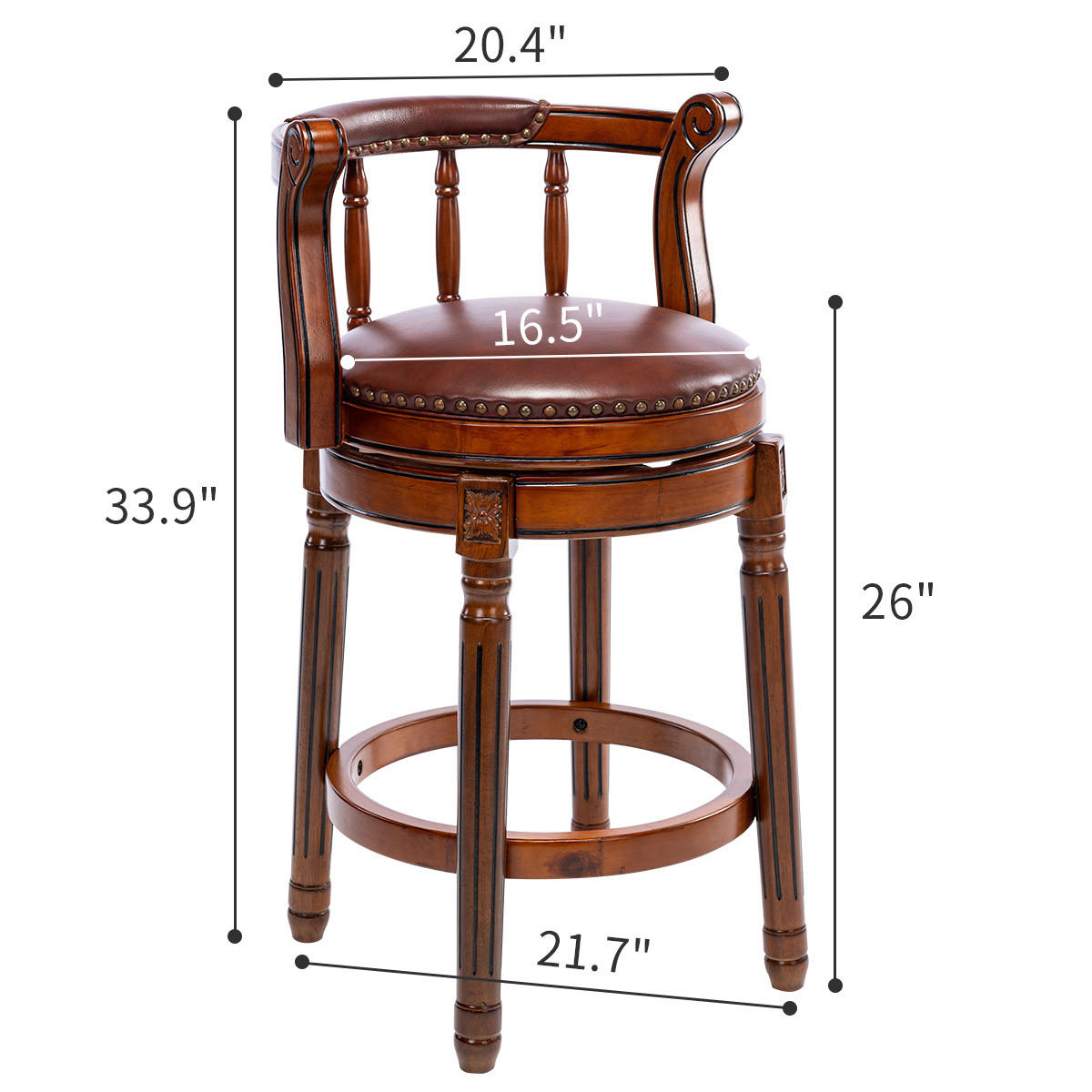 BARHOCKER 1er-Set Braun mit Echtleder und Rückenlehne - Braun, Holz (54.8/96/54.8cm) - PANGIVO