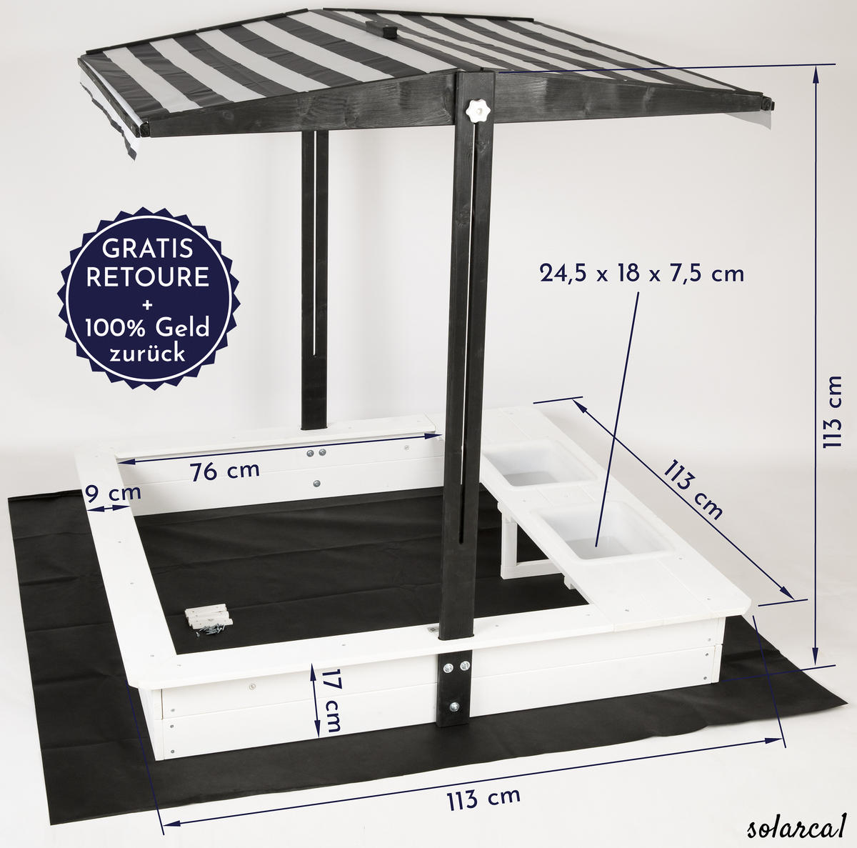 SANDKASTEN solarca1 - Weiß, Holz (113/113/113cm) - WONDERMAKE