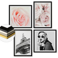 WANDBILDER 4er-Set - 50x50 cm & 40x60 cm Schwarzer Rahmen - Eiffels Porträt einer Frau mit Rosen - Schwarz, Kunststoff (50/50cm) - ArtPrintCave