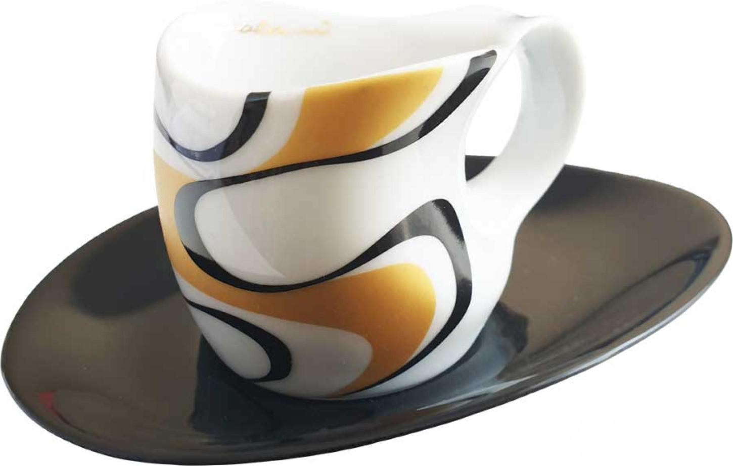 ESPRESSOTASSEN mit Untertassen Espressissimo 4 tlg. wave gold black - Goldfarben, Keramik (0.04L) - Luigi Colani Porzellan