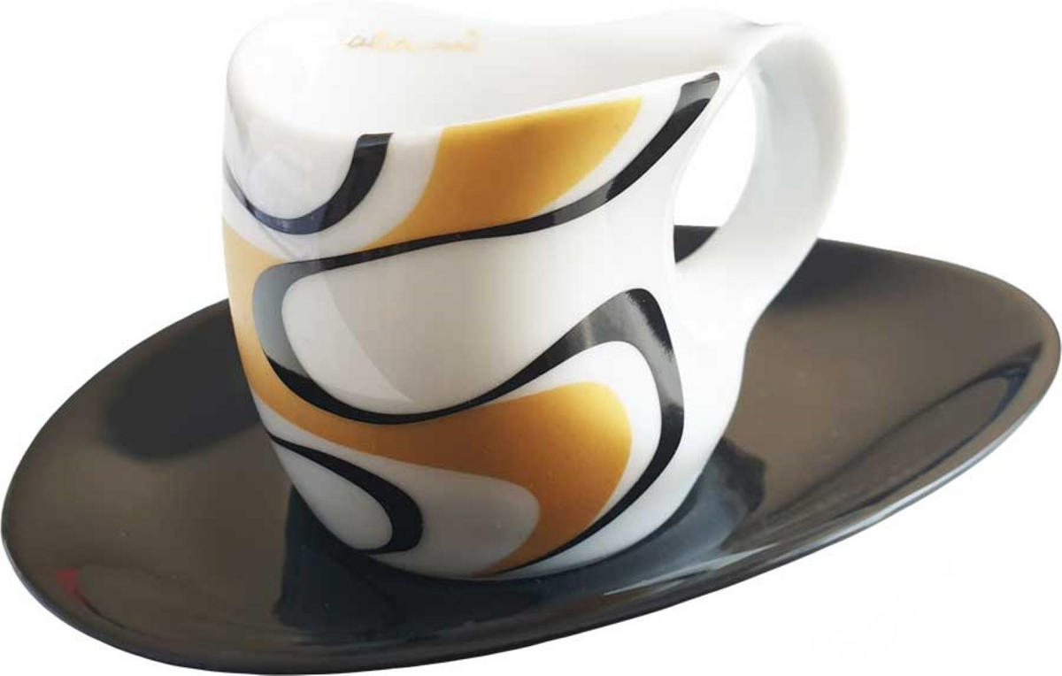 ESPRESSOTASSEN mit Untertassen Espressissimo 4 tlg. wave gold black - Goldfarben, Keramik (0.04L) - Luigi Colani Porzellan