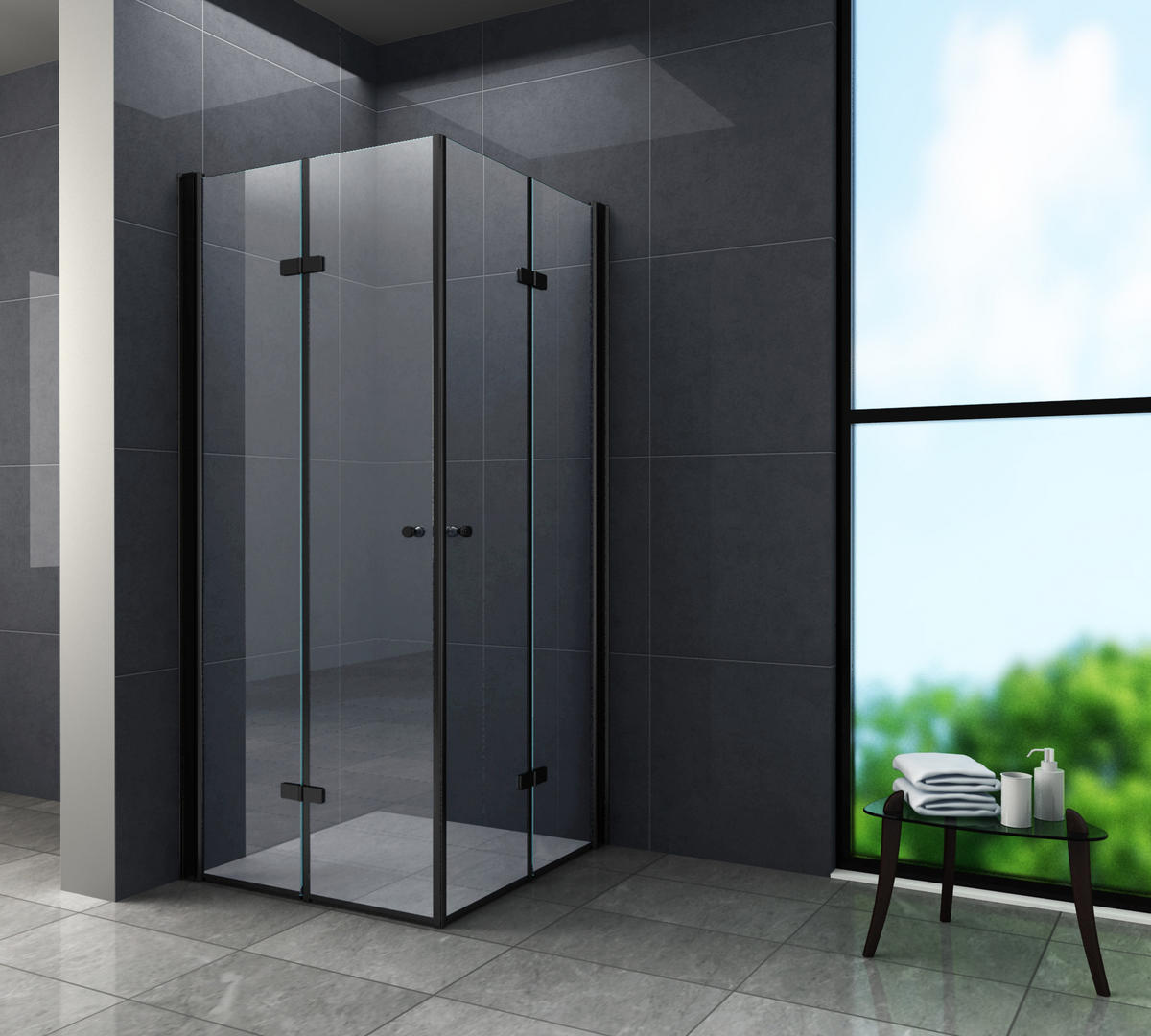 DUSCHKABINE CLAP Schwarz 90 x 90 x 195 cm 8 mm ESG - Schwarz, Glas (90/90/195cm) - Glasdeals