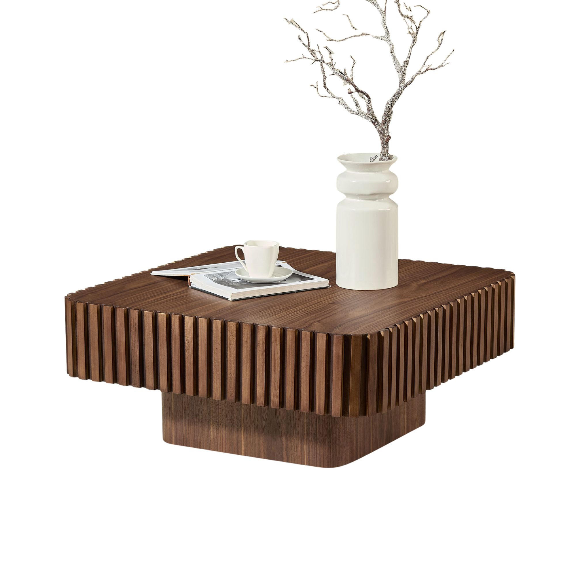 COUCHTISCH Quadratisch in Walnuss-Optik Edles Rillen-Design & Handarbeit - Walnussfarben, Holzwerkstoff (80/80/35cm) - Urban Meuble