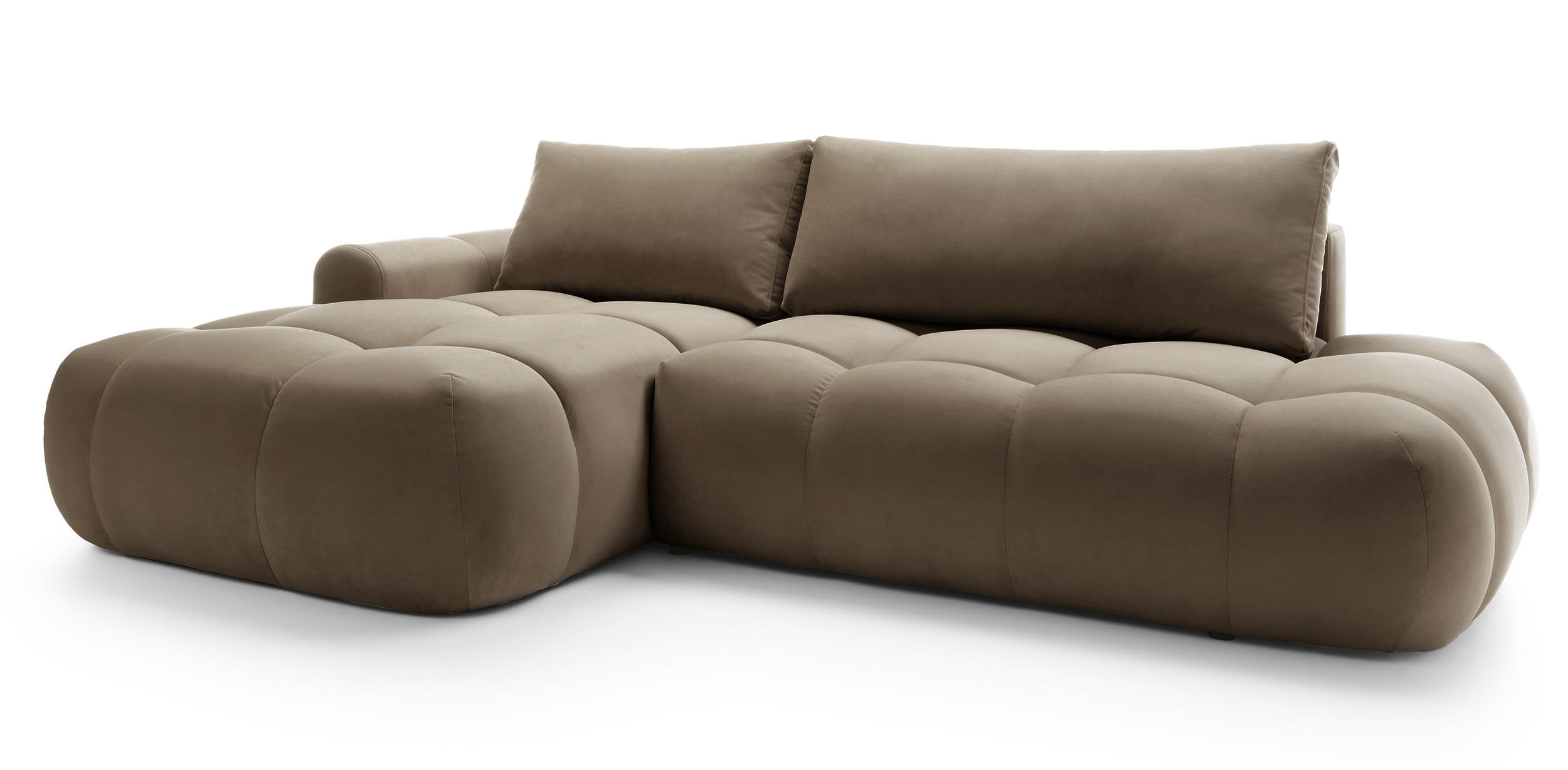 ECKSOFA Ombo Graubraun Velours 280 cm - Hellbraun/Schwarz, Kunststoff/Textil (284/167cm) - Selsey