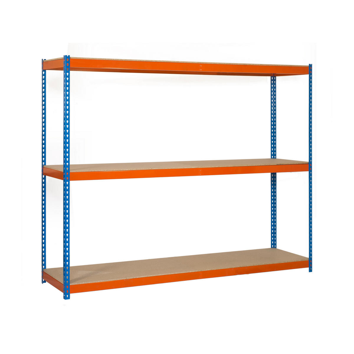 SCHWERLASTREGAL Wood Beast Three HxBxT 150 x 150 x 75 cm 3 Ebenen Fachlast 600 kg Blau-Orange - Gelb, Metall (150/150/75cm) - PROREGAL