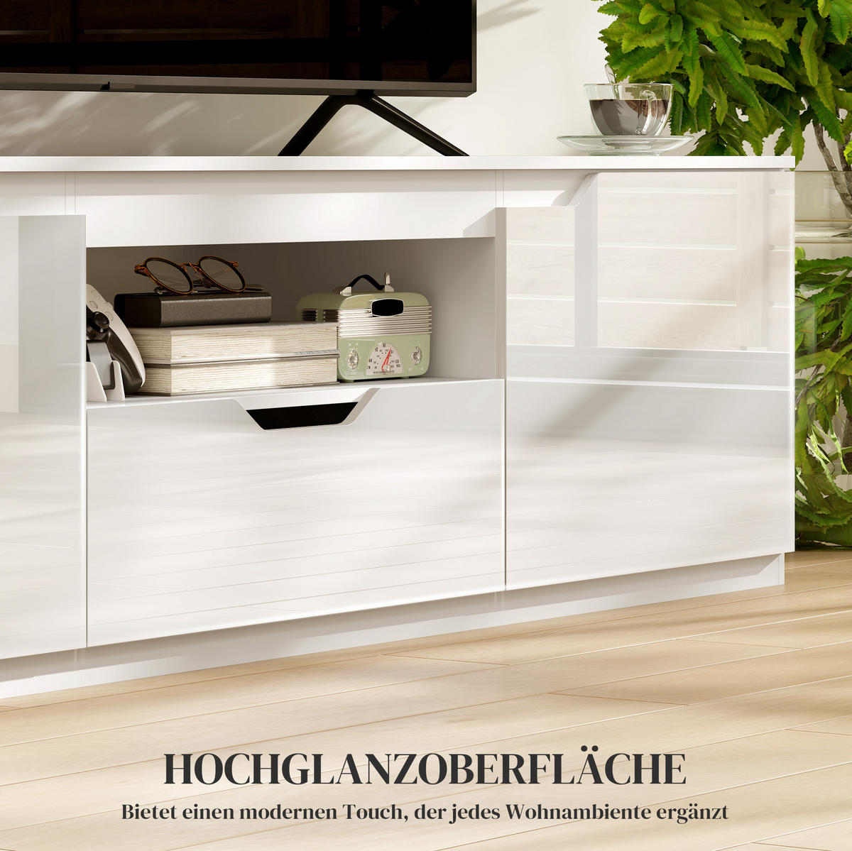 TV-LOWBOARD 160/38/43 cm Weiß aus Holz mit Kabelmanagement - Weiß, Holzwerkstoff (160/43/38cm) - OKWISH