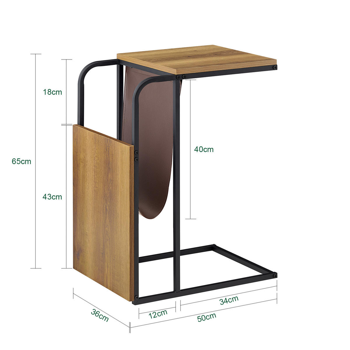 BEISTELLTISCH Vintagebraun-Schwarz - Schwarz/Naturfarben, Holzwerkstoff/Metall (50/36/65cm) - SoBuy