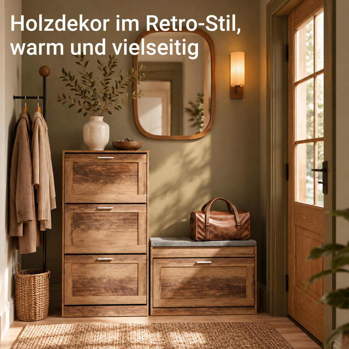 SCHUHSCHRANK Braun, nur 23 cm tief, 3 Klappen für ca. 12 Paar, offene Ablage oben, E1, bis 25 kg, für Flur & Diele - Silberfarben/Braun, Holzwerkstoff/Metall (60/115/23cm) - SoBuy