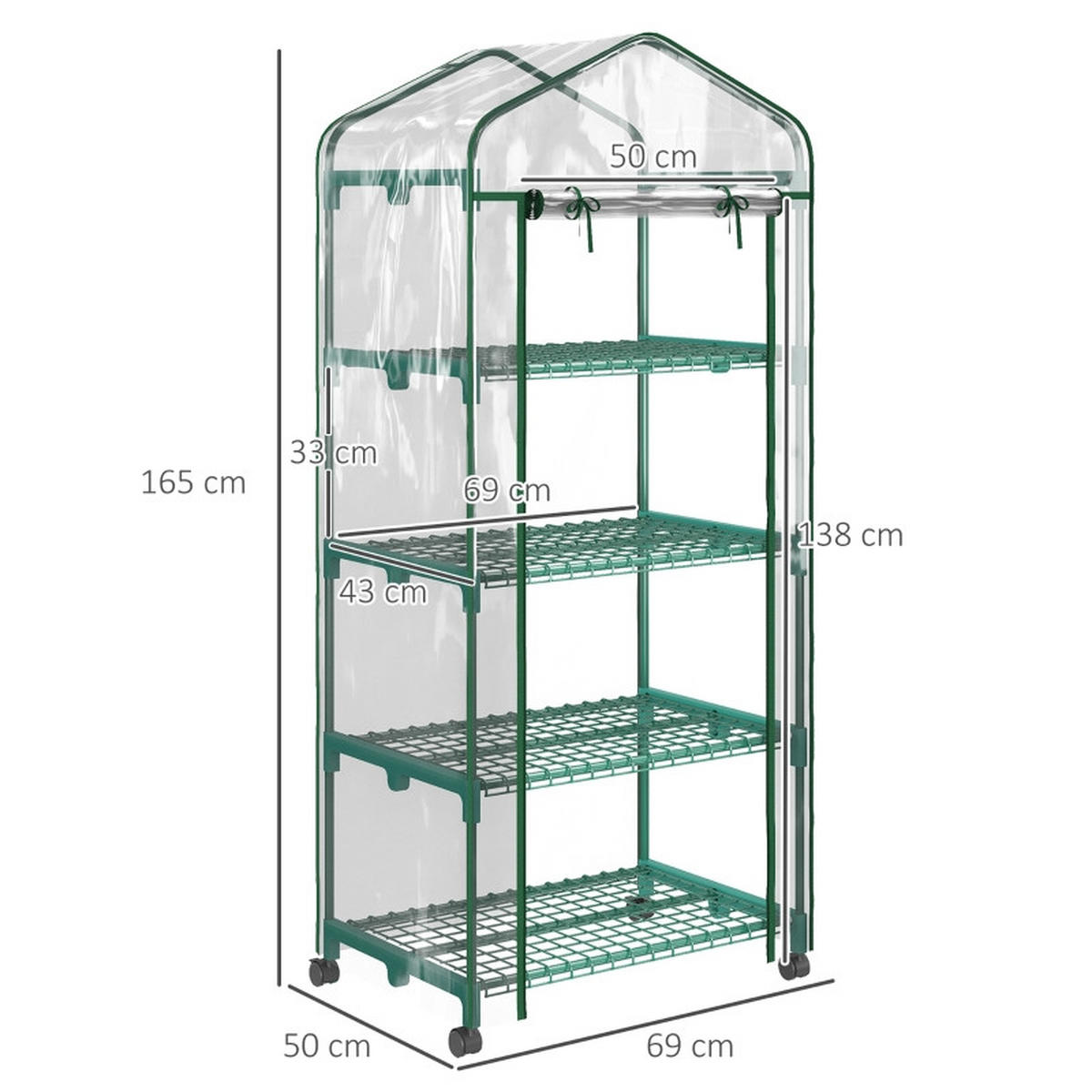 GEWÄCHSHAUS aus Stahl 69x50x165 cm in Transparent mit 4 Regalböden - Transparent, Metall (50/165/69cm) - Modfu